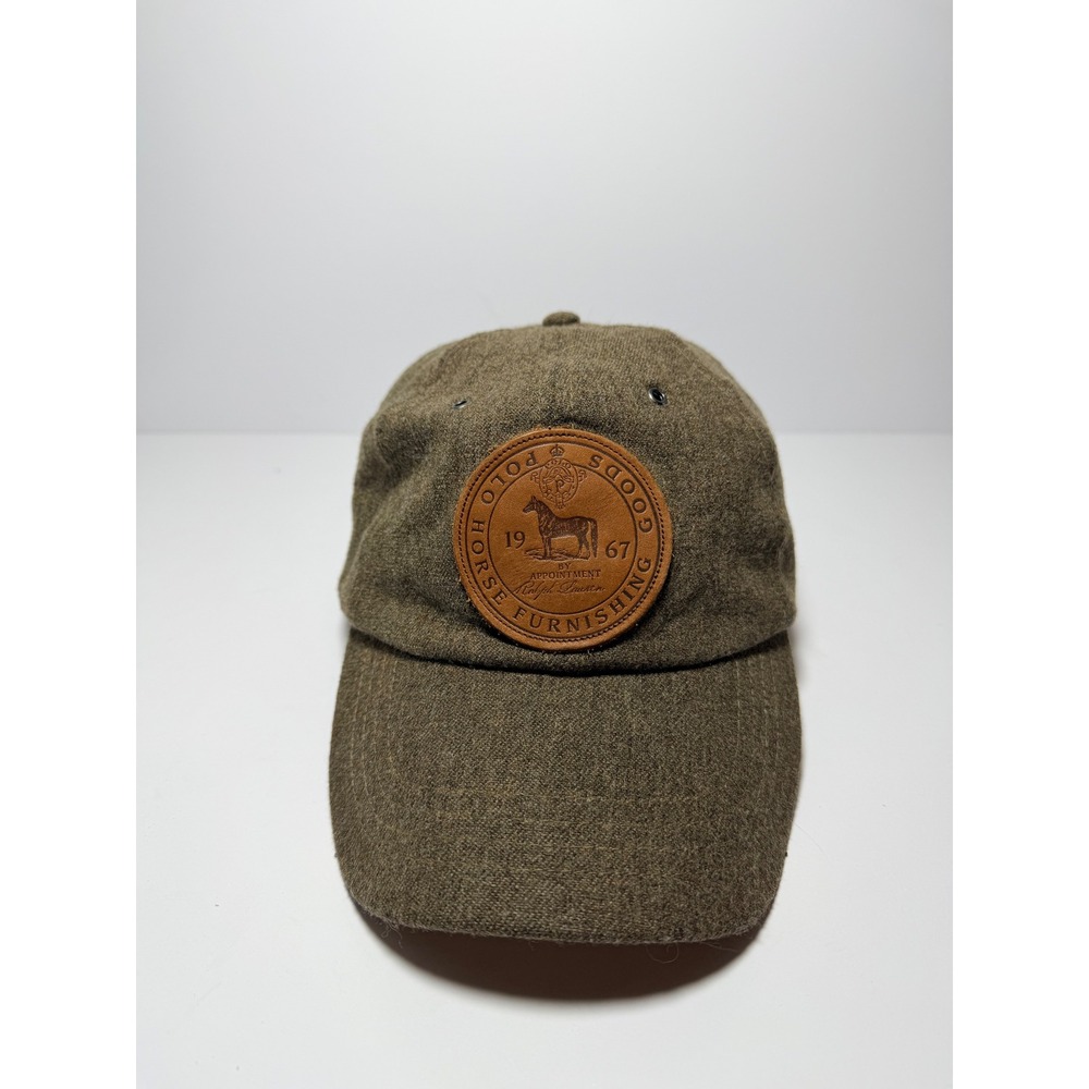 Polo Ralph Lauren Hat Mens OS Olive Green Wool Horse Furnishing Leather Patch